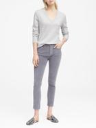 Banana Republic Womens Petite Cashmere Vee Sweater Heather Light Gray Size Xs