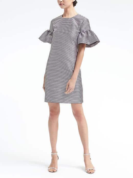 Banana Republic Womens Stripe Ruffle Sleeve Shift Dress - Blue Stripe