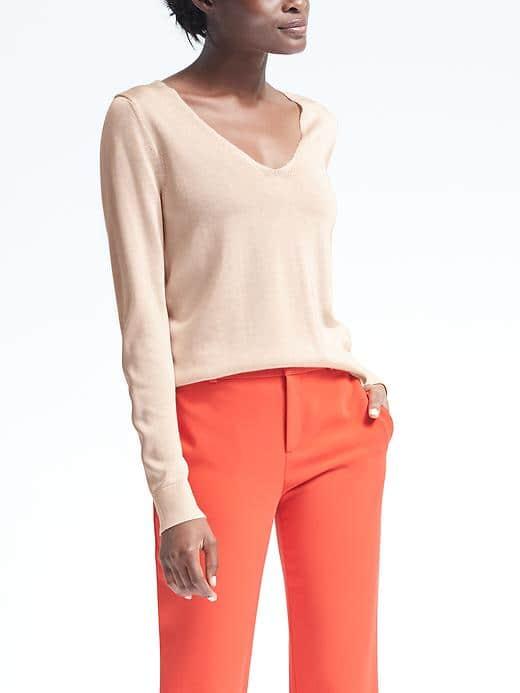 Banana Republic Womens Shine Pullover Vee - Tumbled Pebble