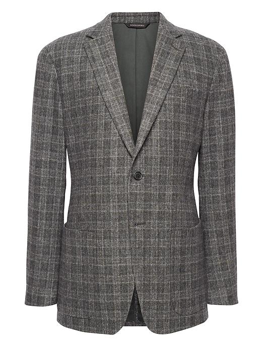 Banana Republic Mens Slim Plaid Wool-blend Blazer Medium Heather Gray Size 40
