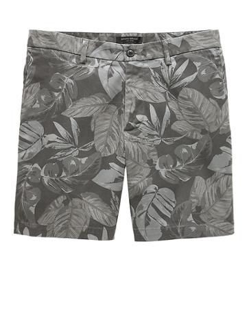 Banana Republic Mens 7 Stretch-cotton Aiden Slim Palm Print Short London Gray Size 42w