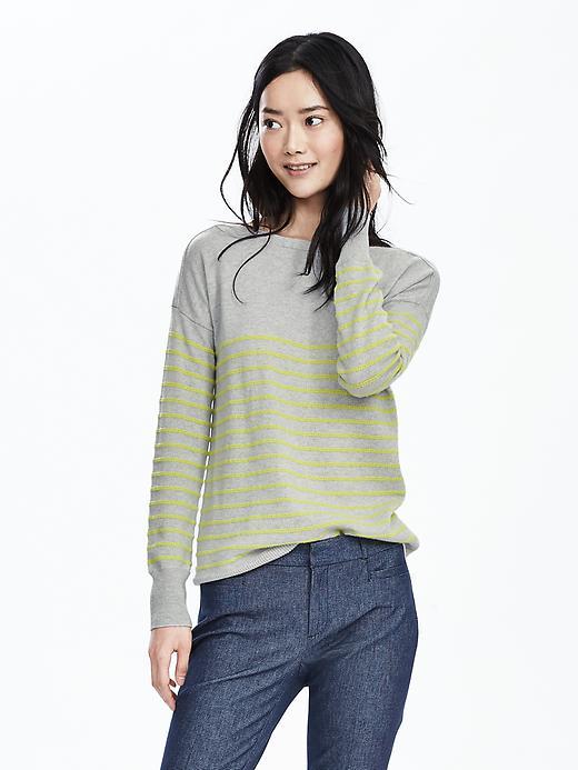 Banana Republic Womens Todd &amp; Duncan Stripe Cashmere Sweater Size L - Light Gray