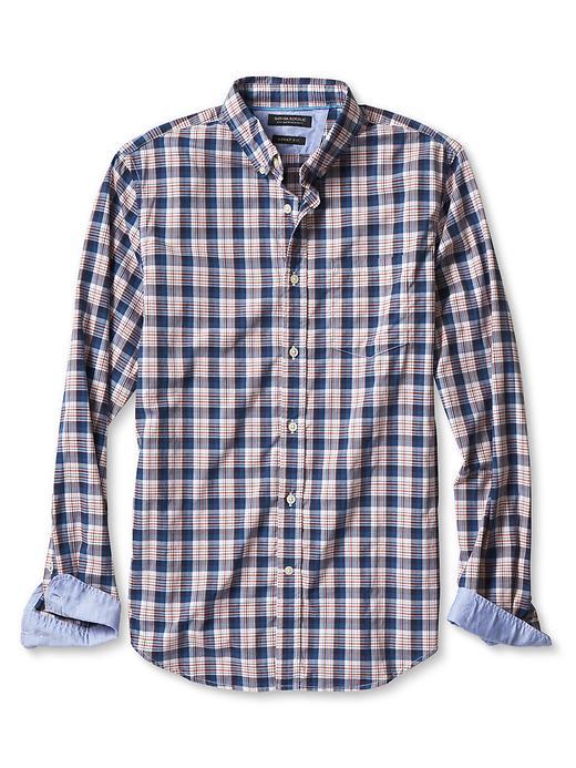 Banana Republic Mens Grant Fit Orange Check Custom 078 Wash Shirt Size L Tall - Fresh Apricot