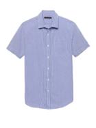 Banana Republic Mens Grant Slim-fit Seersucker Gingham Shirt Voltage Blue Size Xxl