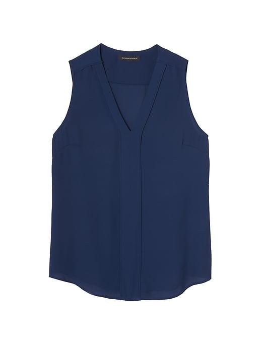 Banana Republic Womens Piped V-neck Top Navy Star Size S