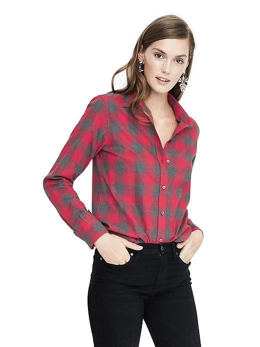 Banana Republic Dillon Fit Ruffle Cuff Flannel Shirt - Modern Red