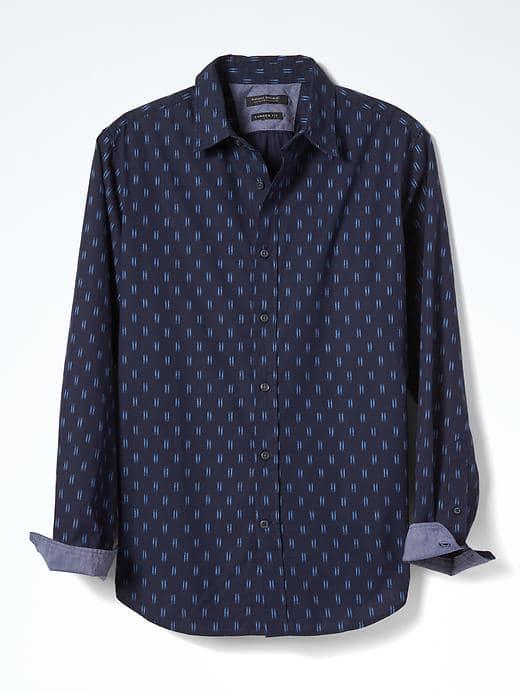 Banana Republic Mens Camden Fit Custom Wash Line Print Shirt - Preppy Navy