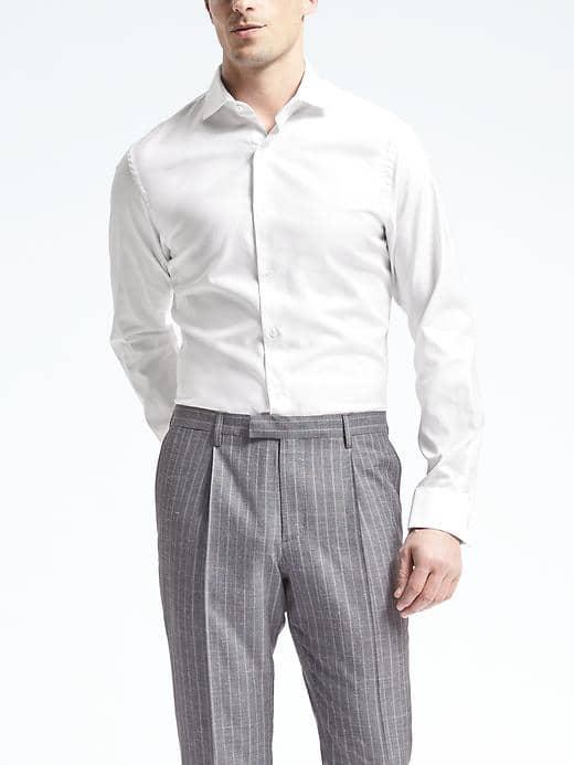 Banana Republic Mens Monogram Grant Fit French Cuff Shirt - White