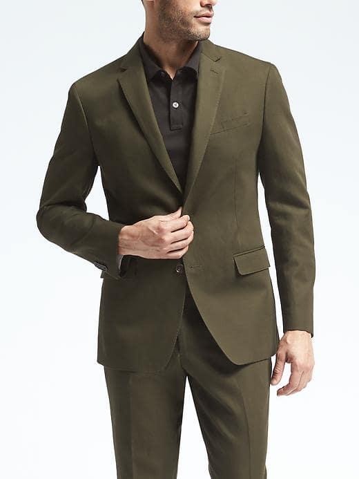 Banana Republic Mens Slim Olive Cotton Linen Suit Jacket - Olive
