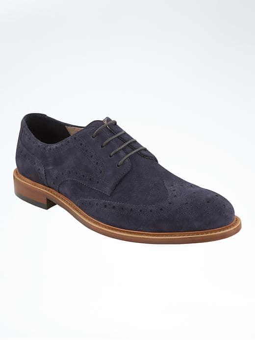Banana Republic Mens Waller Suede Wingtip Oxford - Navy