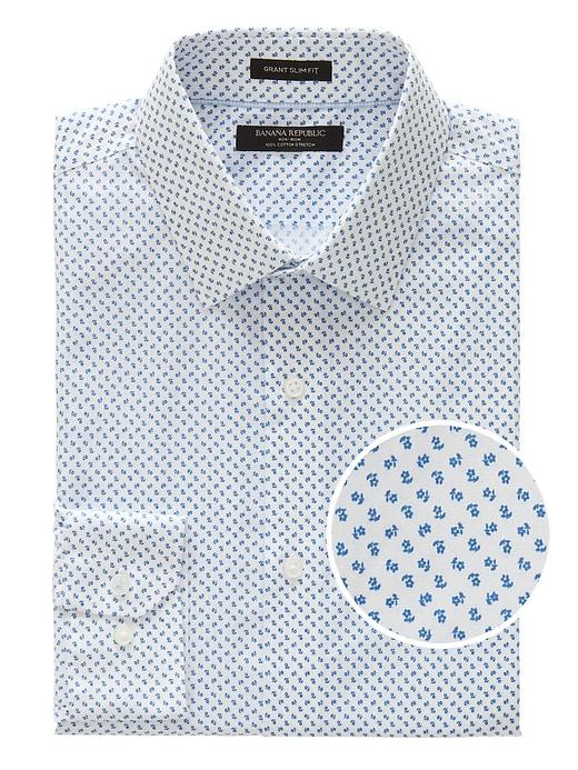 Banana Republic Mens Grant Slim-fit Non-iron Floral Shirt Damselfish Blue Size Xxs