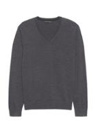 Banana Republic Mens Extra-fine Italian Merino Wool V-neck Sweater Heather Charcoal Size S
