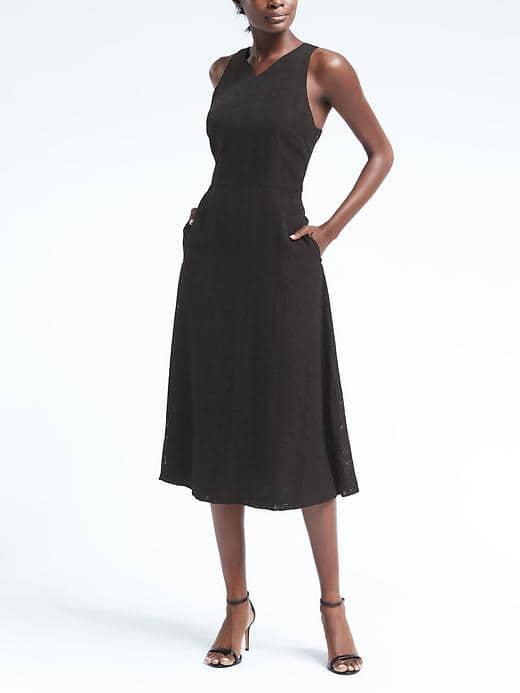 Banana Republic Womens Floral Knit Fit And Flare Dress - Black