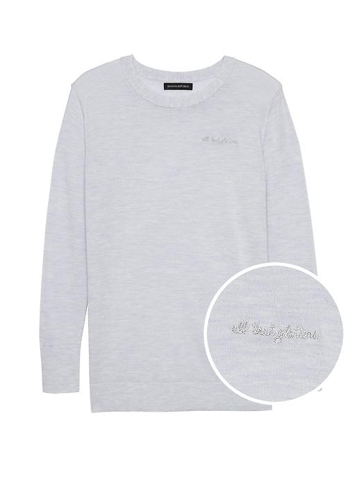 Banana Republic Womens Machine-washable Merino Wool Embroidered Sweater Heather Light Gray All That Glitters Size Xs