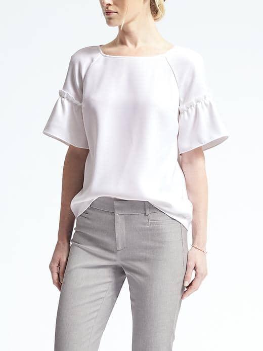 Banana Republic Womens Easy Care Flutter Sleeve Top - White