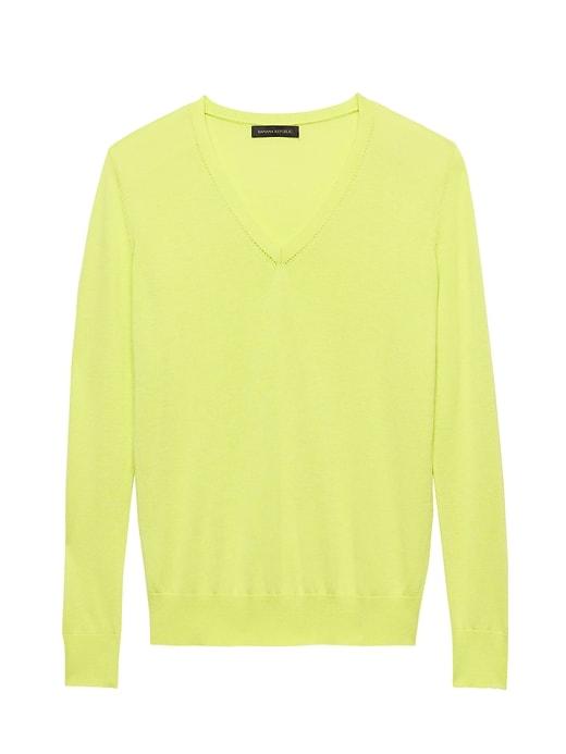 Banana Republic Womens Silk Cotton Boyfriend V-neck Sweater Lemon Lime Size S