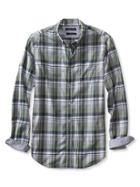 Banana Republic Mens Slim Fit Custom 078 Wash Green Plaid Oxford Size L Tall - Foliage Green