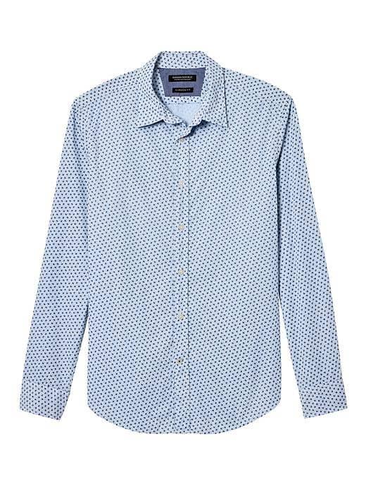 Banana Republic Mens Camden Fit Custom Wash Floral Stripe Shirt - Navy Star