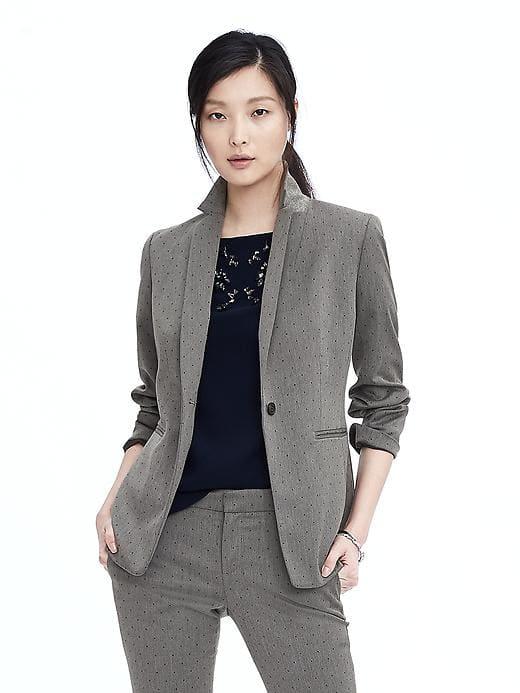 Banana Republic Luxe Brushed Mini Dot One Button Blazer - Gray