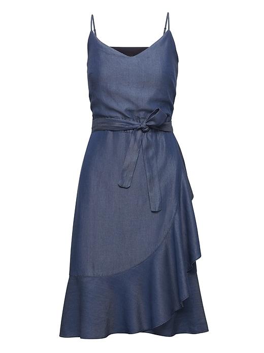 Banana Republic Womens Tencel Chambray Ruffle Wrap Dress Dark Rinse Size 14
