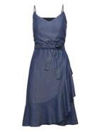 Banana Republic Womens Tencel Chambray Ruffle Wrap Dress Dark Rinse Size 14