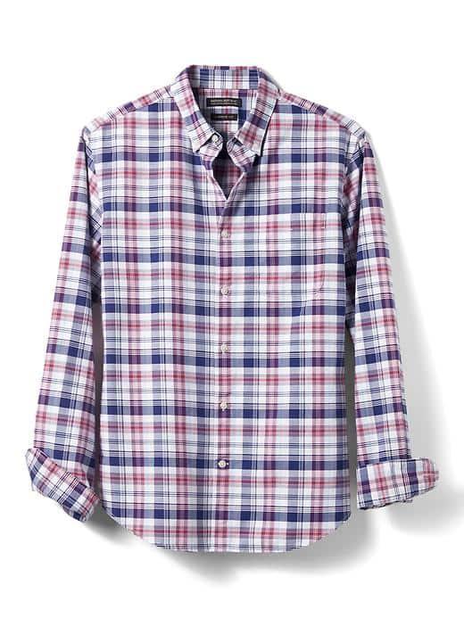 Banana Republic Mens Camden Fit Plaid Mechanical Stretch Oxford Shirt - Pink