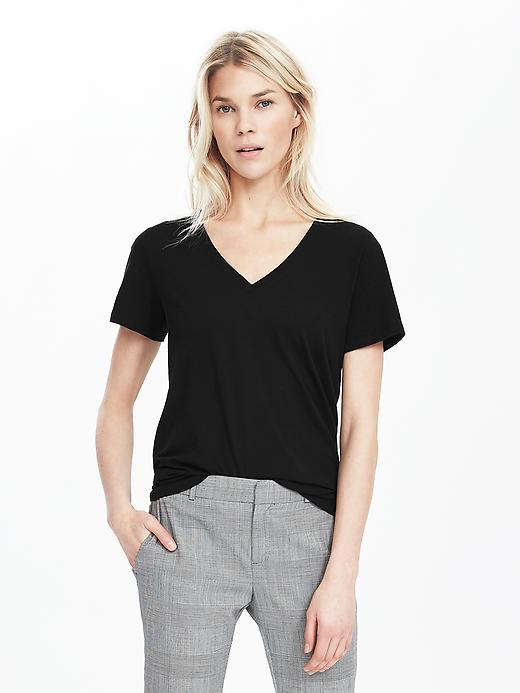 Banana Republic Womens Essential Pima Cotton Vee Tee Size L - Black