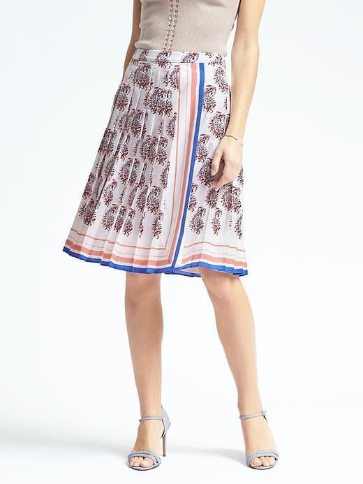 Banana Republic Womens Paisley Pleat Trim Skirt - White