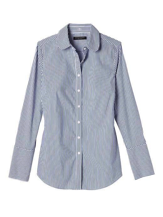 Banana Republic Womens Riley Fit Stripe Rounded Collar Shirt - Blue Stripe