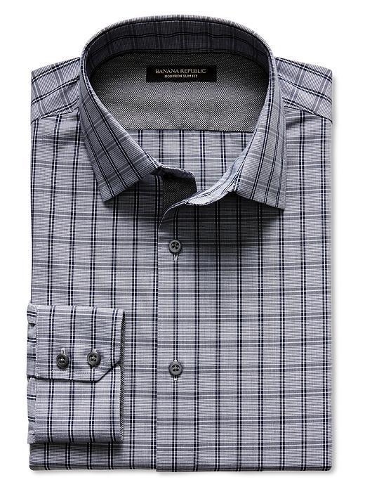 Banana Republic Slim Fit Non Iron Black Plaid Shirt - Black