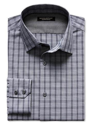 Banana Republic Slim Fit Non Iron Black Plaid Shirt - Black