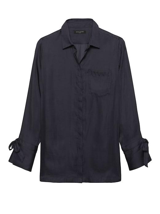 Banana Republic Womens Parker Tunic-fit Tie-cuff Shirt Pacific Navy Size S