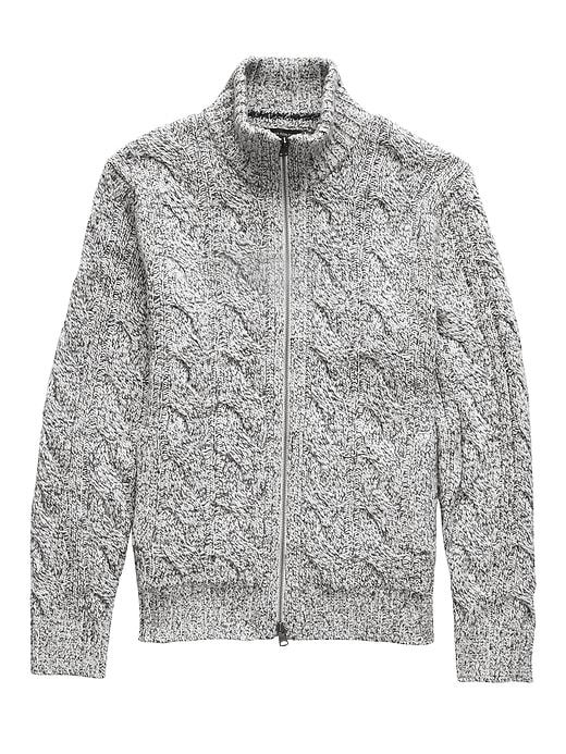 Banana Republic Mens Marled Cable-knit Full-zip Sweater Jacket White Size M
