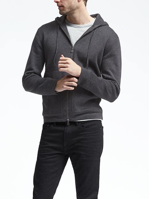 Banana Republic Mens Coolmax Full Zip Hoodie - Dark Charcoal