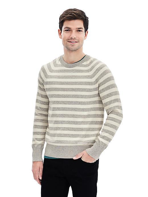 Banana Republic Mens Cotton Cashmere Striped Crew Pullover Size L Tall - Light Gray
