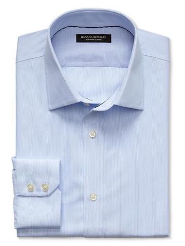 Banana Republic Slim Fit Non Iron Micro Stripe Shirt - Bocci Blue