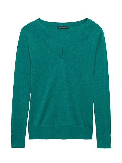 Banana Republic Womens Silk Cashmere Varsity V-neck Sweater Truly Teal Size M