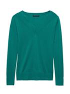 Banana Republic Womens Silk Cashmere Varsity V-neck Sweater Truly Teal Size M