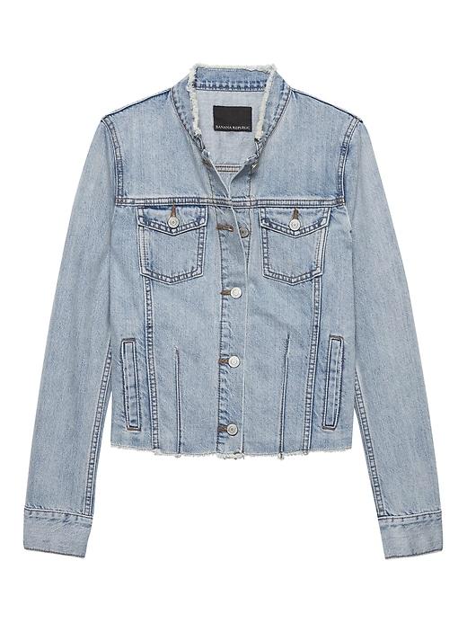 Banana Republic Womens Petite Frayed Denim Jacket Light Wash Size L