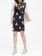 Banana Republic Womens Floral Ruffle-cuff Dress Black Print Size 10