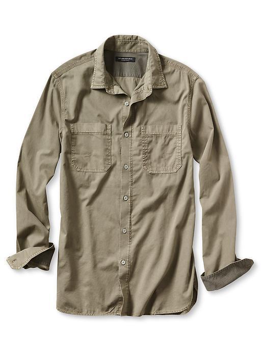 Banana Republic Mens Slim Fit Garment Dye Shirt Size L Tall - Gray Sage
