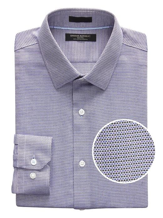 Banana Republic Mens Camden Standard-fit Non-iron Dot Shirt Riviera Blue Size S