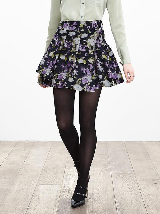 Banana Republic Womens Floral Jacquard Full Skirt Size 0 Petite - Summer Plum
