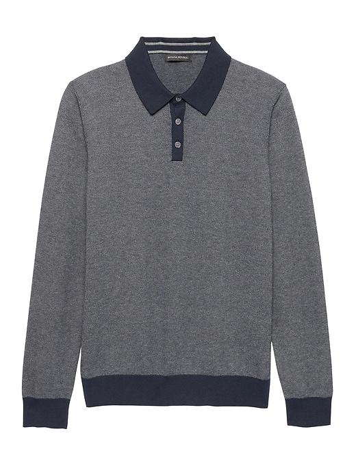 Banana Republic Mens Premium Cotton Cashmere Birdseye Long-sleeve Sweater Polo Shirt Navy Blue Size Xs