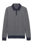 Banana Republic Mens Premium Cotton Cashmere Birdseye Long-sleeve Sweater Polo Shirt Navy Blue Size Xs