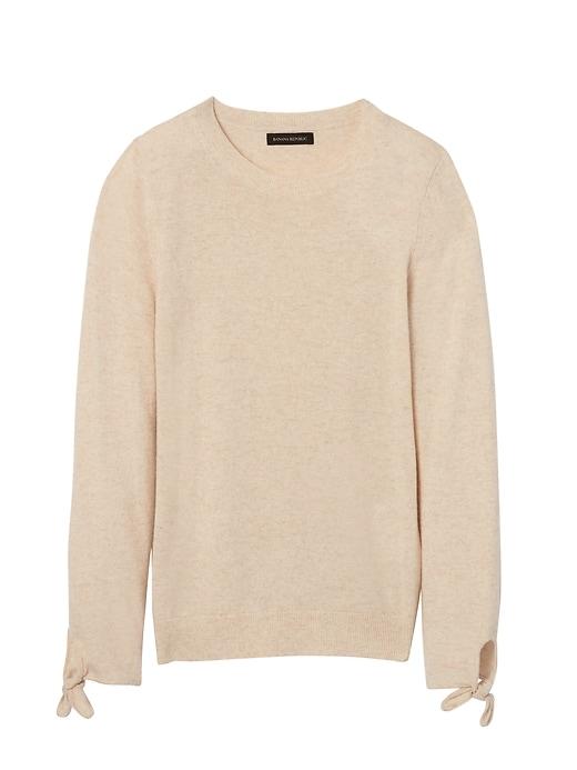 Banana Republic Womens Italian Superloft Bow-cuff Crew Heather Oatmeal Size L