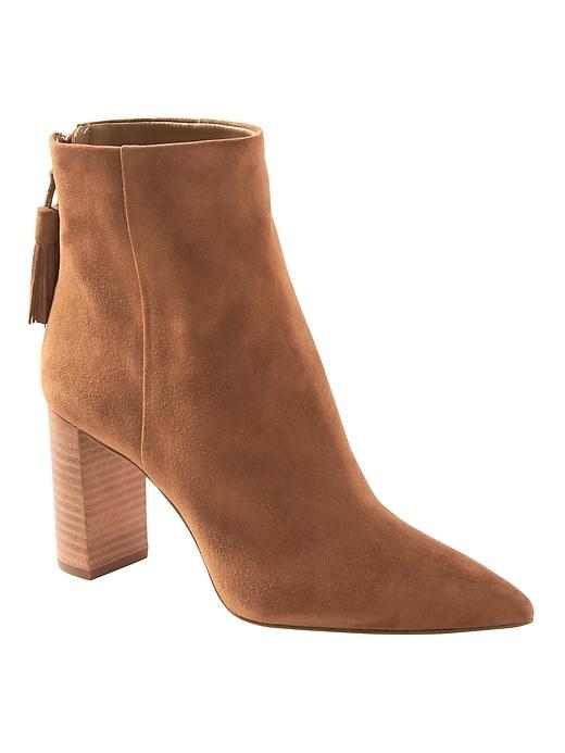 Banana Republic Womens Tassel Zip High-heel Ankle Boot Nutmeg Suede Size 8