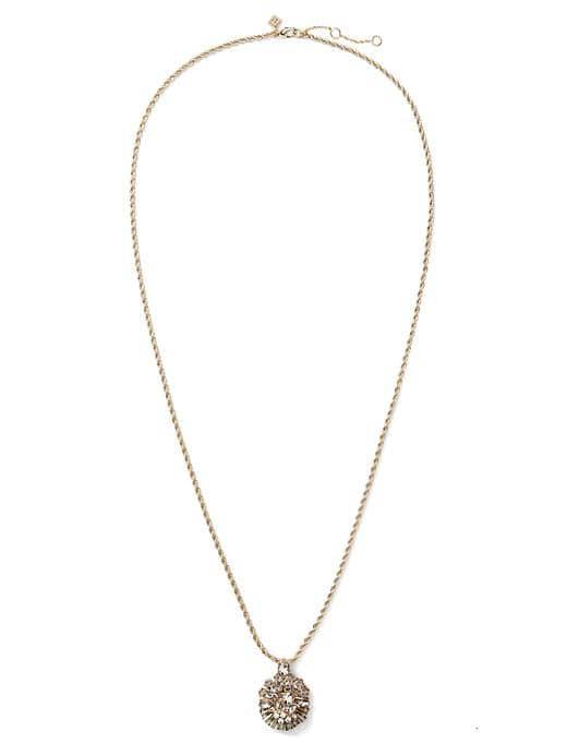 Banana Republic Beaded Floral Shine Pendant Necklace - Gold