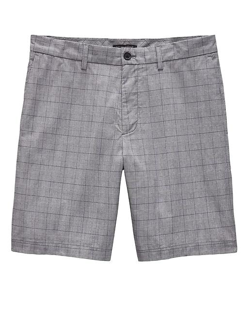 Banana Republic Mens 9 Stretch-cotton Aiden Slim Plaid Short Concrete Gray Size 30w