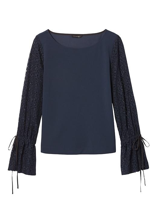 Banana Republic Womens Lace-sleeve Top With Ties Navy Size Xl
